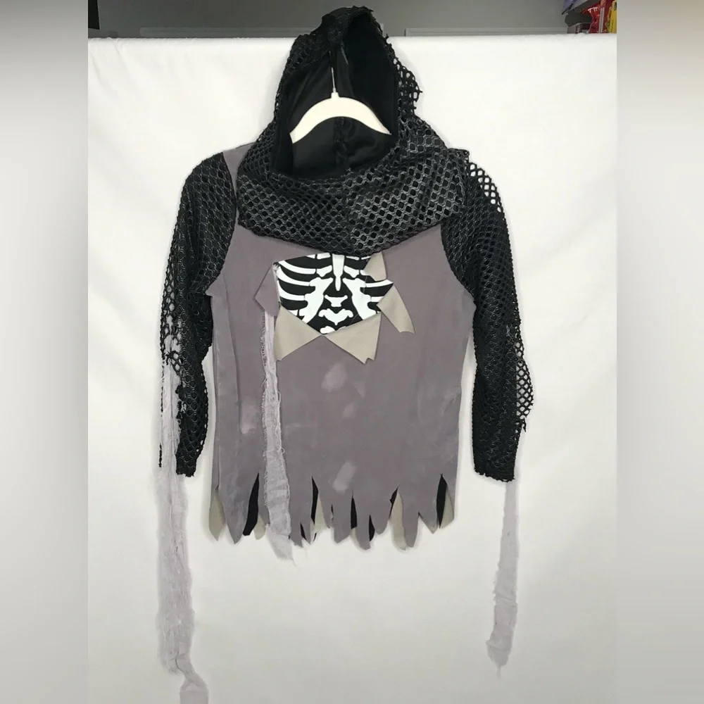 Chasing Fireflies Boys Sz 10 Costume Skeleton Knight Top Shirt Head Cover ONLY